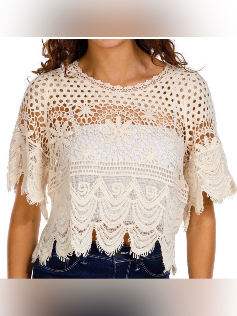 Rebellion Boho Cotton Crochet Lace Crop Top